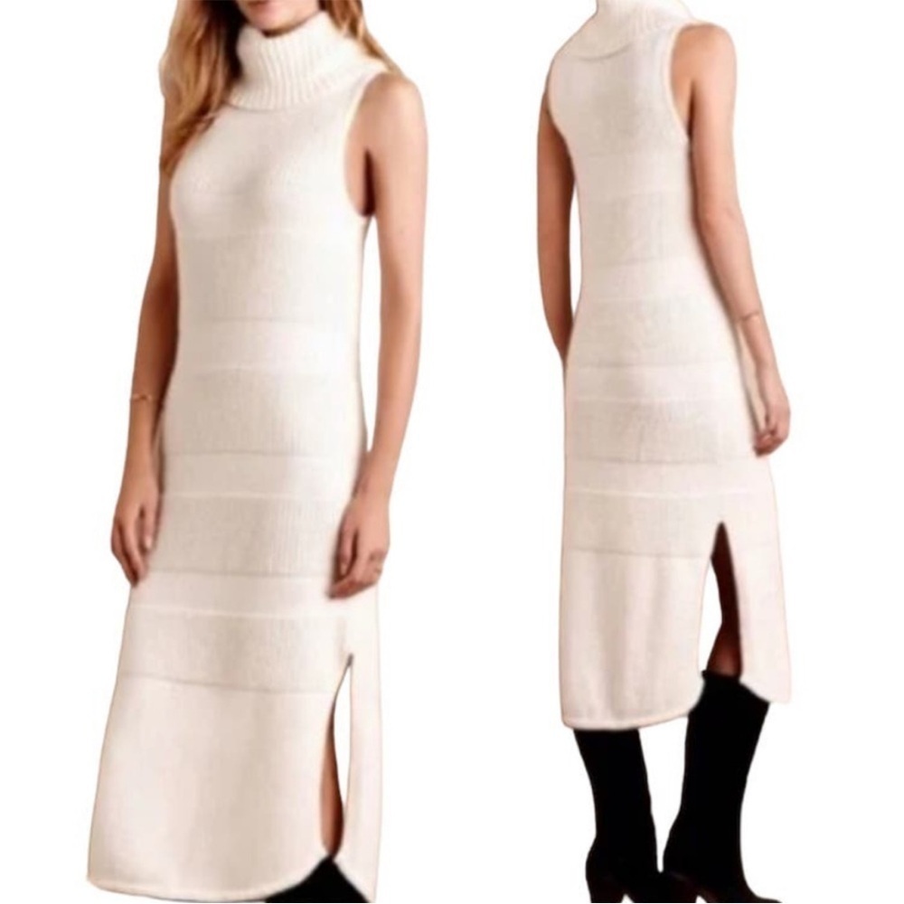Anthropologie Moth Sweater Midi Wool Blend Ribbed Knit Turtleneck Dress - Picture 8 of 10